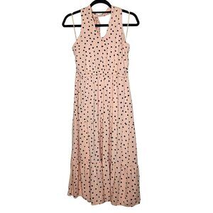 Maurices Polka Dot Halter Dress  Sleeveless Peach Black Dots smocking Women's‎ M